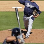 San Diego Padres pitcher Adys Portillo throws to Seattle Mariners' Jesus Montero during a spring training exhibition baseball game Friday, Feb. 22, 2013, in Peoria, Ariz. (AP Photo/Charlie Riedel)