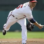 Atlanta Braves pitcher Tim Hudson throws against the Detroit Tigers during an exhibition baseball game, Friday, Feb. 22, 2013, in Kissimmee, Fla. (AP Photo/David J. Phillip)