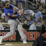 American League's Yoenis Cespedes, of the Oakland Athletics, hits his second home run during the MLB All-Star baseball Home Run Derby, on Monday, July 15, 2013 in New York. (AP Photo/Matt Slocum)