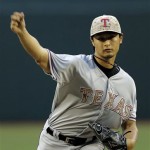Texas Rangers pitcher Yu Darvish, of Japan, delivers a pitch against the Arizona Diamondbacks during the first inning of an interleague baseball game, Monday, May 27, 2013, in Phoenix. (AP Photo/Matt York)