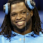 Alabama defensive lineman Ed Stinson smiles as he looks to the field at the NFL football scouting combine in Indianapolis, Monday, Feb. 24, 2014. (AP Photo/Nam Y. Huh)