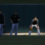 Pittsburgh Pirates watch for fly balls during batting practice before Game 5 of a National League baseball division series between the Pirates and the St. Louis Cardinals on Wednesday, Oct. 9, 2013, in St. Louis. (AP Photo/Jeff Roberson)