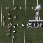 Players line up on the field during the first half of the NFL Super Bowl XLVII football game between the San Francisco 49ers and the Baltimore Ravens, Sunday, Feb. 3, 2013, in New Orleans. (AP Photo/Tim Donnelly)