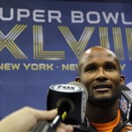 Denver Broncos' Champ Bailey answers a question during media day for the NFL Super Bowl XLVIII football game Tuesday, Jan. 28, 2014, in Newark, N.J. (AP Photo/Matt Slocum)