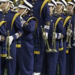 The Notre Dame band waits to head onto the field before the team's NCAA college football game against Arizona State on Saturday, Oct. 5, 2013, in Arlington, Texas. (AP Photo/LM Otero)