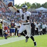 Philadelphia Eagles quarterback Nick Foles (9) runs 10-yards for a touchdown against the Tampa Bay Buccaneers during the second quarter of an NFL football game Sunday, Dec. 9, 2012, in Tampa, Fla. (AP Photo/Brian Blanco)