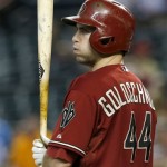 Arizona Diamondbacks' Paul Goldschmidt exhales as he steps in to bat against the Miami Marlins during the first inning of a baseball game on Wednesday, June 19, 2013, in Phoenix. (AP Photo/Ross D. Franklin)