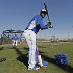 Kansas City Royals' Salvador Perez gets ready for batting practice during baseball spring training Thursday, Feb. 21, 2013, in Surprise, Ariz. (AP Photo/Charlie Riedel)