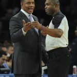 Phoenix Suns' head coach Alvin Gentry, left, talks to referee Courtney Kirkland in the fourth quarter of an NBA basketball game against the New York Knicks at Madison Square Garden in New York, Sunday, Dec. 2, 2012. The Knicks won 106-99. (AP Photo/Henny Ray Abrams)