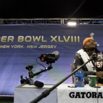 Denver Broncos' Danny Trevathan ponders a question during media day for the NFL Super Bowl XLVIII football game Tuesday, Jan. 28, 2014, in Newark, N.J. (AP Photo/Jeff Roberson)