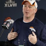 Denver Broncos head coach John Fox talks with reporters during a news conference Thursday, Jan. 30, 2014, in Jersey City, N.J. The Broncos are scheduled to play the Seattle Seahawks in the NFL Super Bowl XLVIII football game Sunday, Feb. 2, in East Rutherford, N.J. (AP Photo)