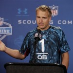 Southern California quarterback Matt Barkley answers a question during a news conference at the NFL football scouting combine in Indianapolis, Friday, Feb. 22, 2013. (AP Photo/Michael Conroy)