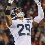 Seattle Seahawks' Earl Thomas celebrates a safety during the first half of the NFL Super Bowl XLVIII football game against the Denver Broncos on Sunday, Feb. 2, 2014, in East Rutherford, N.J. (AP Photo/Paul Sancya)