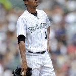 Colorado Rockies starting pitcher Esmil Rogers looked to be throwing a bit of a tantrum when he was pulled in the sixth. Hey champ, you're losing. Why would they keep you in?