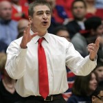 Duquesne's head coach Ron Everhart gives instructions to his team during the first half of an NCAA college basketball game against Arizona at McKale Center in Tucson, Ariz., Wednesday, Nov. 9, 2011. (AP Photo/John Miller)