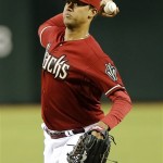 Arizona Diamondbacks pitcher Randall Delgado delivers against the Tampa Bay Rays during the first inning of a baseball game on Wednesday, Aug. 7, 2013, in Phoenix. (AP Photo/Matt York)