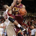 Arizona State forward Kyle Cain (5) drives in front of Stanford forward Josh Owens (13) in the second half of an NCAA college basketball game in Palo Alto, Calif., Thursday, Feb. 2, 2012. (AP Photo/Paul Sakuma)