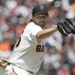 San Francisco Giants pitcher Barry Zito pitches against the Arizona Diamondbacks during the first inning of a baseball game in San Francisco, Monday, May 28, 2012. (AP Photo/Jeff Chiu)