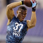 Baylor receiver Terrance Williams makes a catch during a drill at the NFL football scouting combine in Indianapolis, Sunday, Feb. 24, 2013. (AP Photo/Michael Conroy)