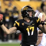 Arizona State's Brock Osweiler throws against Arizona during the first quarter of an NCAA college football game, Saturday, Nov. 19, 2011, in Tempe, Ariz. (AP Photo/Ross D. Franklin)