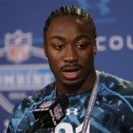 South Carolina running back Marcus Lattimore answers a question during a news conference at the NFL football scouting combine in Indianapolis, Friday, Feb. 22, 2013. (AP Photo/Michael Conroy)