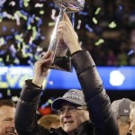 Seattle Seahawks owner Paul Allen holds the Vince Lombardi Trophy after the NFL Super Bowl XLVIII football game against the Denver Broncos Sunday, Feb. 2, 2014, in East Rutherford, N.J. The Seahawks won 43-8. (AP Photo/Matt Slocum)