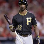 Pittsburgh Pirates' Andrew McCutchen walks back to the dugout after striking out in the first inning against the St. Louis Cardinals in Game 5 of a National League baseball division series, Wednesday, Oct. 9, 2013, in St. Louis. (AP Photo/Charlie Riedel)