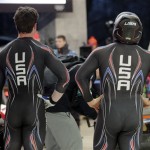 The team from the United States USA-1, piloted by Steven Holcomb, right, and brakeman Steven Langton, watch other sleds times during the men's two-man bobsled competition at the 2014 Winter Olympics, Monday, Feb. 17, 2014, in Krasnaya Polyana, Russia. (AP Photo/Jae C. Hong)