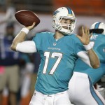 Miami Dolphins quarterback Ryan Tannehill looks to pass during the first half of an NFL football game against the Cincinnati Bengals, Thursday, Oct. 31, 2013, in Miami Gardens, Fla. (AP Photo/Lynne Sladky)