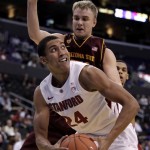 Stanford's Josh Huestis (24) looks to shoot under pressure form Arizona State's Jonathan Gilling during the second half of an NCAA college basketball game at the Pac-12 Conference tournament in Los Angeles, Wednesday, March 7, 2012. (AP Photo/Jae C. Hong)