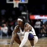 Brooklyn Nets forward Gerald Wallace reacts during the second half in Game 7 of their first-round NBA basketball playoff series against the Chicago Bulls in New York, Saturday, May 4, 2013. The Bulls won 99-93. (AP Photo/Julio Cortez)