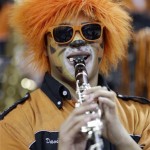 Pacific band member David De La Vega plays before a second-round game of the NCAA college basketball tournament against the Miami Friday, March 22, 2013, in Austin, Texas. (AP Photo/David J. Phillip)