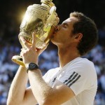 Andy Murray of Britain poses with the trophy after he defeated Novak Djokovic of Serbia in the Men's singles final match at the All England Lawn Tennis Championships in Wimbledon, London, Sunday, July 7, 2013. (AP Photo/Anja Niedringhaus, Pool)
