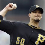 Pittsburgh Pirates starting pitcher Charlie Morton throws against the St. Louis Cardinals in the first inning of Game 4 of a National League division baseball series on Monday, Oct. 7, 2013 in Pittsburgh. (AP Photo/Gene J. Puskar)