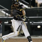 Pittsburgh Pirates' Andrew McCutchen connects on a game-winning RBI single against the Arizona Diamondbacks during the ninth inning in an MLB baseball game Tuesday, April 17, 2012, in Phoenix. The Pirates defeated the Diamondbacks 5-4.(AP Photo/Ross D. Franklin)