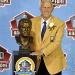 Hall of Fame inductee Bill Parcells poses with his bust during the 2013 Pro Football Hall of Fame Induction Ceremony Saturday, Aug. 3, 2013, in Canton, Ohio. (AP Photo/David Richard)
