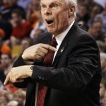 Wisconsin head coach Bo Ryan reacts in the first half of an East Regional semifinal game against Syracuse in the NCAA men's college basketball tournament, Thursday, March 22, 2012, in Boston. (AP Photo/Elise Amendola)