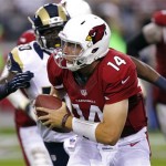 Arizona Cardinals quarterback Ryan Lindley (14) scrambles against the St. Louis Rams during the second half of an NFL football game, Sunday, Nov. 25, 2012, in Glendale, Ariz. (AP Photo/Paul Connors)