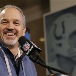 Indianapolis Colts head coach Chuck Pagano answers a question during a news conference at the NFL football scouting combine in Indianapolis, Friday, Feb. 22, 2013. (AP Photo/Michael Conroy)