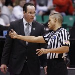 Wichita State coach Gregg Marshall talks to an official in the first half against Pittsburgh during a second-round game in the NCAA men's college basketball tournament in Salt Lake City on Thursday, March 21, 2013. Wichita State beat Pittsburgh 73-55. (AP Photo/George Frey)