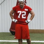 Kansas City Chiefs tackle Eric Fisher (72) waits between drills during NFL football rookie minicamp at the team's practice facility in Kansas City, Mo., Saturday, May 11, 2013. (AP Photo/Orlin Wagner)
