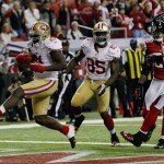 San Francisco 49ers' Frank Gore (21) breaks away for a nine-yard touchdown run during the second half of the NFL football NFC Championship game against the San Francisco 49ers Sunday, Jan. 20, 2013, in Atlanta. (AP Photo/Dave Martin)