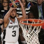  Marco Belinelli of the San Antonio Spurs shoots during the three-point contest during the skills competition at the NBA All Star basketball game, Saturday, Feb. 15, 2014, in New Orleans. (AP Photo/Bill Haber)