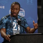 South Carolina running back Marcus Lattimore answers a question during a news conference at the NFL football scouting combine in Indianapolis, Friday, Feb. 22, 2013. (AP Photo/Michael Conroy)