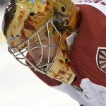  Phoenix Coyotes goalie Thomas Greiss looks on against the Colorado Avalanche during the first period of an NHL hockey game on Friday, Feb. 28, 2014, in Denver. (AP Photo/Jack Dempsey)