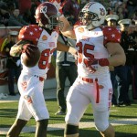 South wide receiver Kevin Norwood (83), of Alabama, celebrates with fullback Jay Prosch (35), of Auburn, following a touchdown reception during the first quarter of the Senior Bowl NCAA college football game on Saturday, Jan. 25, 2014, in Mobile, Ala. (AP Photo/G.M. Andrews)