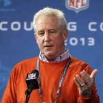 Denver Broncos head coach John Fox answers a question during a news conference at the NFL football scouting combine in Indianapolis, Thursday, Feb. 21, 2013. (AP Photo/Michael Conroy)