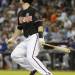 Arizona Diamondbacks' Paul Goldschmidt follows through on a base hit against the Los Angeles Dodgers during the first inning of a baseball game, Tuesday, July 9, 2013, in Phoenix. (AP Photo/Matt York)