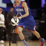 Michael Carter-Williams, of the Philadelphia 76ers works during the skills competition at the NBA All Star basketball game, Saturday, Feb. 15, 2014, in New Orleans. (AP Photo/Gerald Herbert)