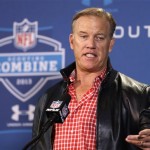 Denver Broncos Executive Vice President of Football Operations John Elway answers a question during a news conference at the NFL football scouting combine in Indianapolis, Friday, Feb. 22, 2013. (AP Photo/Michael Conroy)